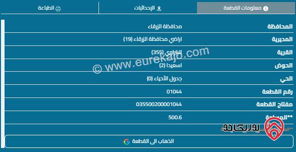 قطعة أرض مساحة 500م للبيع في الزرقاء - السخنة 