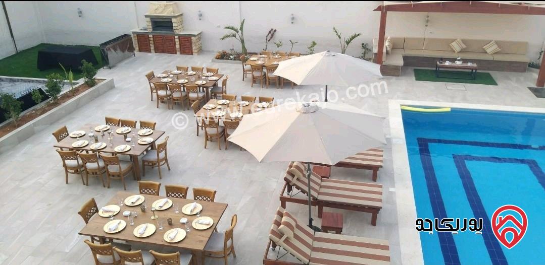 شـاليه مـفروش مساحة الأرض 550م والبناء 150م للبيع في البحر الميت منطقة الشونة الجنوبية الجوفة