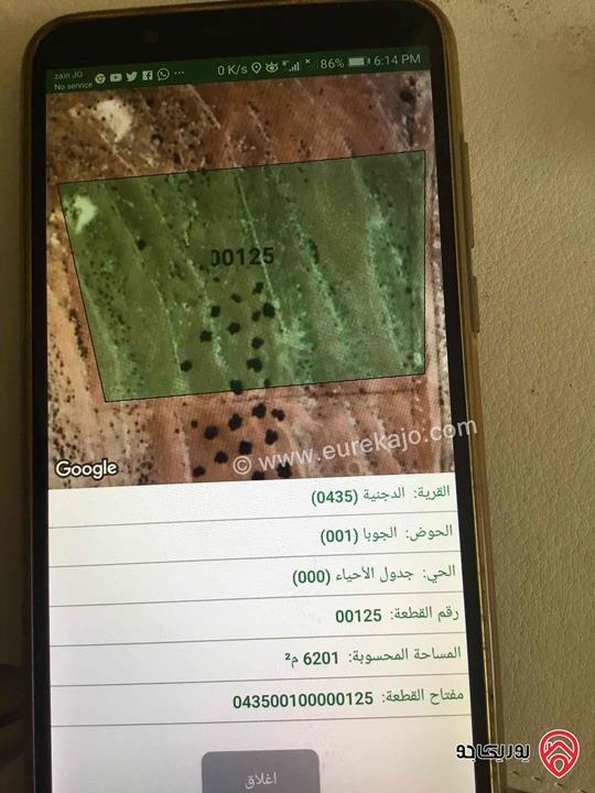 قطعة أرض مساحة 6 دونم و 200م للبيع في المفرق - الدجنية