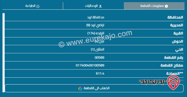 قطعة أرض مساحة 611م للبيع في اربد - البارحة 