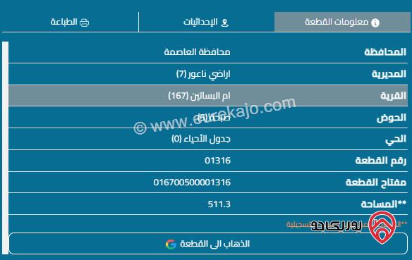 قطعة أرض مساحة 511م للبيع في ناعور