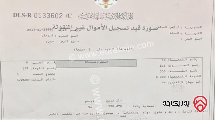 قطعتان أرض مساحة 112 دونم للبيع في السلط