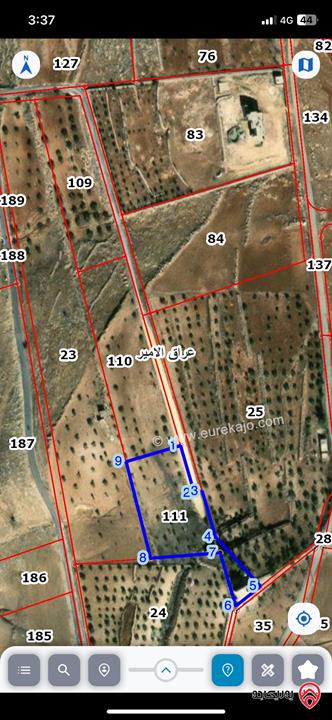 قطعة  أرض مساحة 4 دونم و 254م للبيع من أراضي غرب عمّان/ عراق الأمير من جهة بدر الجديده - مطلة على البحر الميت و القدس الشريف