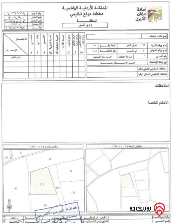 قطعة أرض مساحة 4582م للبيع من اراضي غرب عمان - قرية عراق الأمير 