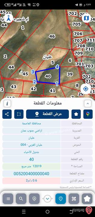 قطعة ارض مساحة 12 دونم للبيع من أراضي جنوب عمان - عليان الغربي بسعر 600 دينار للدونم