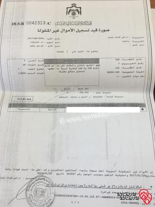شقة طابق ثالث مع روف وسطح كامل مساحة 397م للبيع في عمان - ضاحية الرشيد