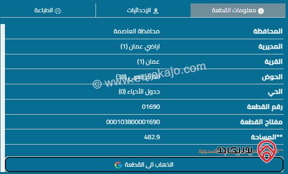 قطعة أرض مساحة 429م تجارية للبيع في ربوة عبدون قرب كوريدور عبدون