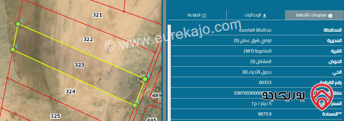 قطعة أرض مساحة 9 دونم و 871 م للبيع من أراضي جنوب عمان - قرية الماضونه