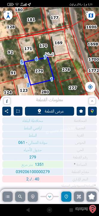قطع أراضي بمساحات وأسعار مختلفة كما موضحة بالاعلان للبيع في السلط كافة المناطق
