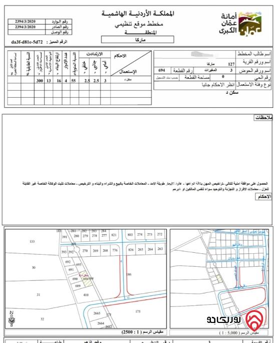 قطعة أرض مساحة 424م للبيع في ماركا	