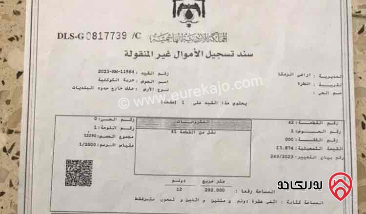 قطعة أرض مساحة 12 دونم للبيع في اربد - الرمثا الطره منطقة الكوكليه مفروزة مزرعة زيتون 