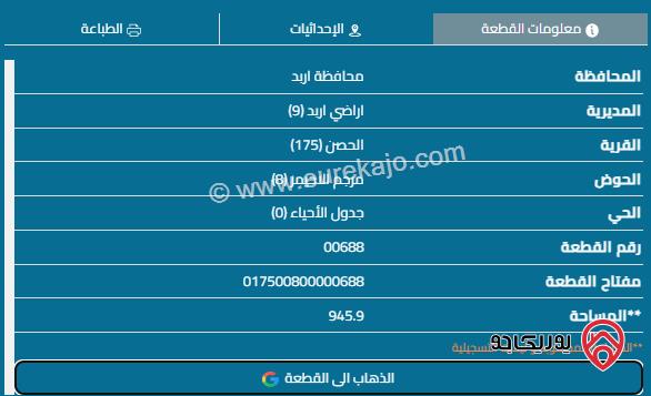 قطعة أرض مساحة 1000م للبيع في اربد - الحصن	