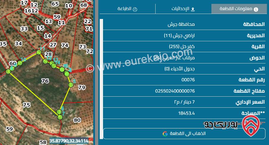 مزرعة مساحة 18 دونم للبيع في جرش / مرقاب عنز الغربي 