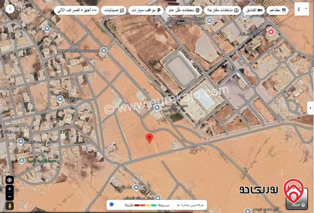 قطعة ارض مساحة 743م للبيع من اراضي الموقر ذهيبة الشرقية واجهة على الشارع منطقة سكنية قريبة من مديرية الدفاع المدني 