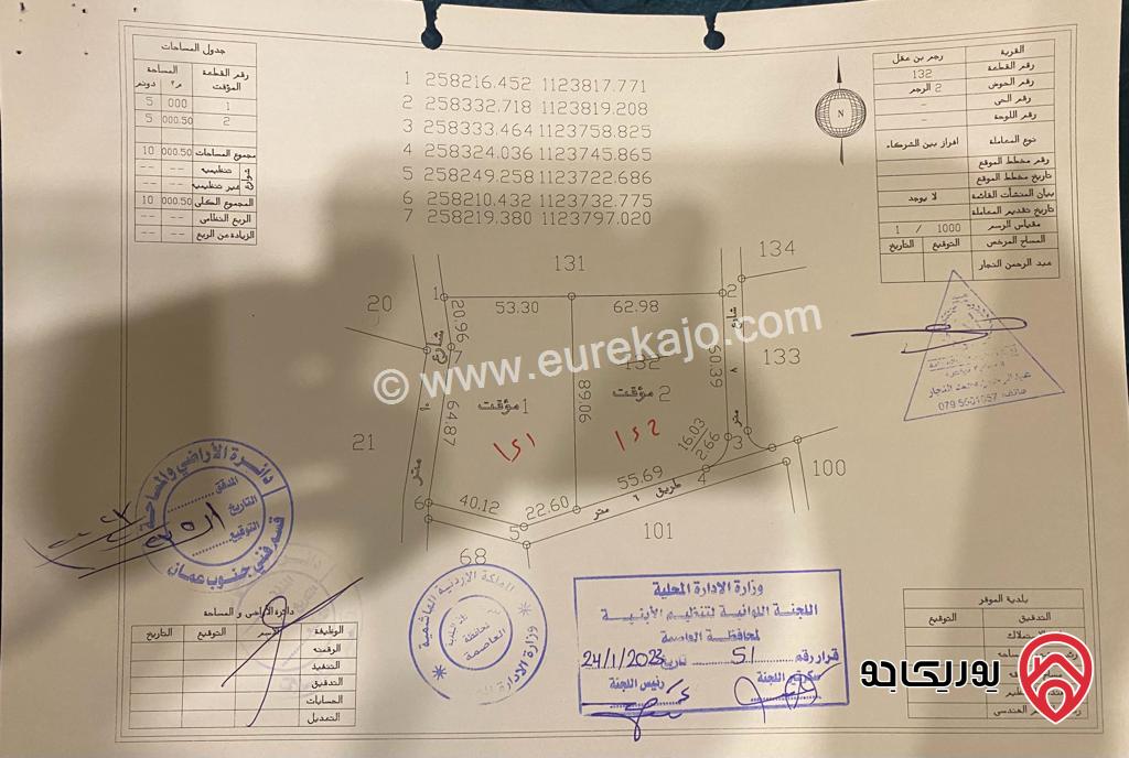 قطعة ارض مساحة 5 دونم للبيع في عمان - رجم بن عقل حوض الرجم من اراضي الموقر خلف المطار بجانب المعهد المروري