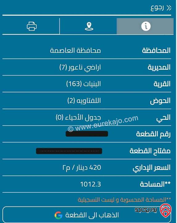 أرض مساحة 1012 متر للبيع في عمان البنيات - اللفتاوية 