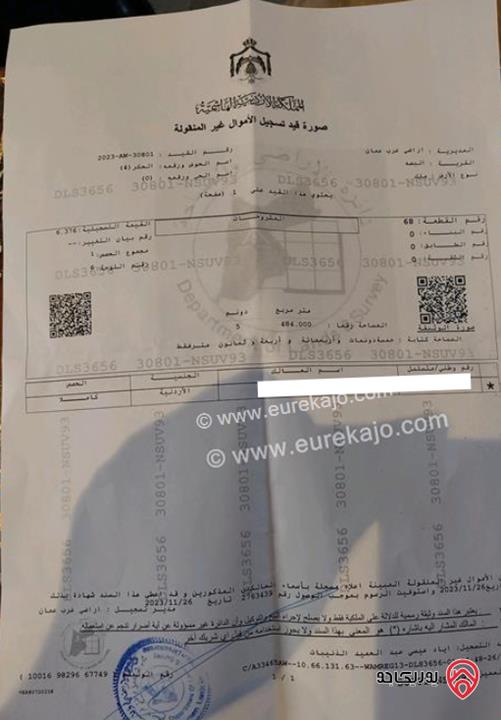 أرض مساحة 5 دونم و 484م للبيع من اراضي غرب عمان - البصه