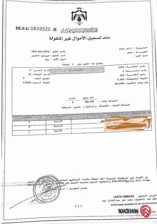 عمارة استثمارية مساحة 884م على أرض 397م للبيع في عمان - جبل النزهة