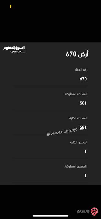 قطعة ارض مساحة 501م للبيع في عمان - ابو علندا المستندة الشرقية