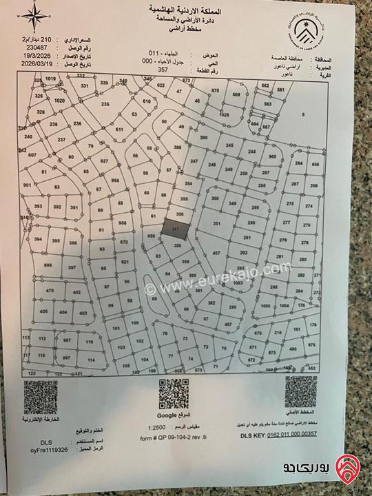 أرض مساحة 1006م للبيع في عمان - مرج الحمام