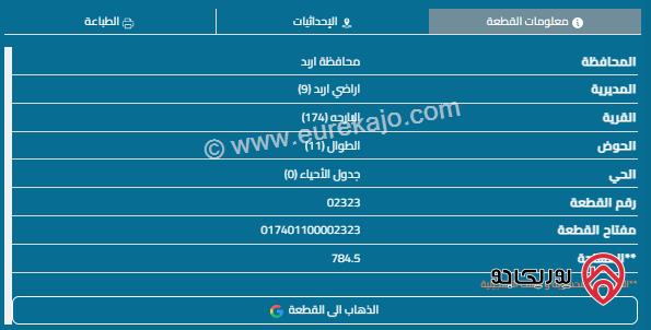 قطعة أرض مساحة 784م للبيع في اربد - البارحه 