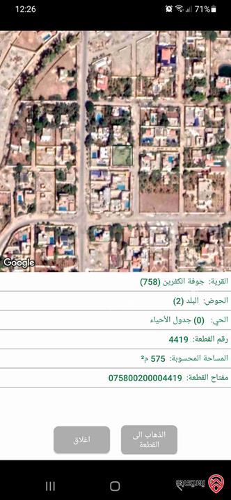 قطعة أرض مميزة مساحة 575م للبيع في البحر الميت - اجمل مواقع جوفة الكفرين 