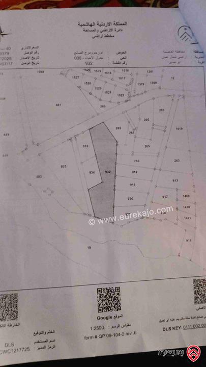 ارض مساحة 2 دونم للبيع في عمان - أبو نصير قريبة من شارع الاردن