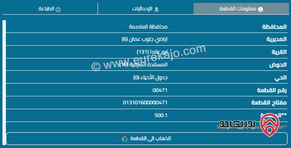 قطعة أرض مساحة 500م للبيع في أبو علندا