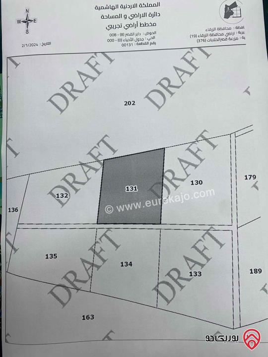 قطعة ارض مساحة 11 دونم للبيع في الزرقاء - مزرعه قصر الحلابات حوض 8 داير القصر 