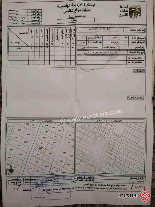 بناية طابقين مساحة الارض 758م مساحة البناء 450م للبيع في سحاب 