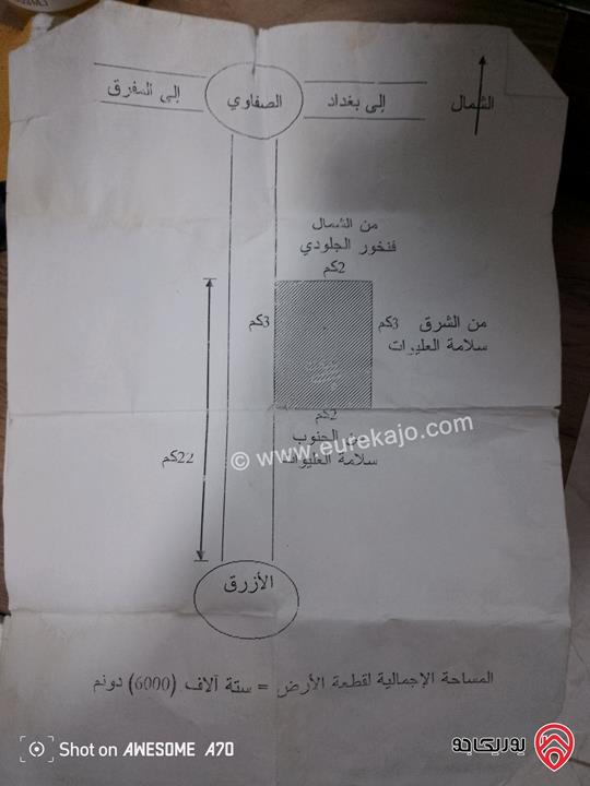 قطعة ارض مساحة 500 دونم للبيع في المفرق - أراضي البادية الشمالية الاشيهب حوض بدون اسم واجهة ع شارع الازرق الصفاوي 