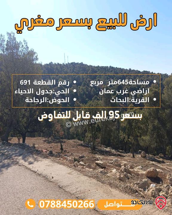 ارض تنظيم سكني مساحة 645م للبيع في عمان - ابو السوس 