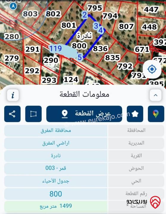 قطعة ارض مساحة 1500م للبيع في المفرق