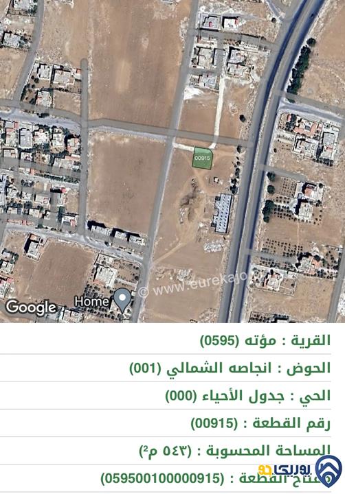 قطعتين أرض مساحة كل قطعة 550م للبيع في الكرك - مؤتة