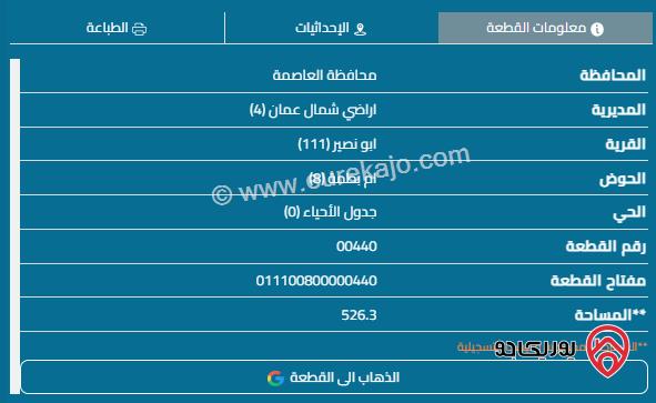 قطعة أرض مساحة 522م للبيع في عمان - أبو نصير	