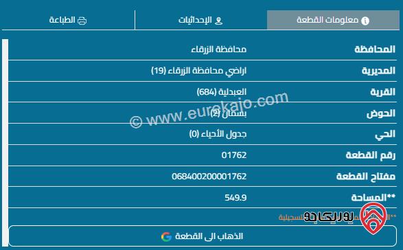 قطعة أرض مساحة 549م للبيع في الزرقاء - مدينة الشرق 