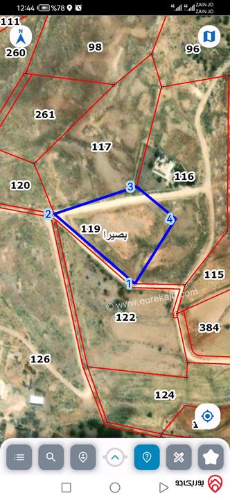 ارض مساحة 4 دونم للبيع في لواء بصيرا محافظة الطفيلة