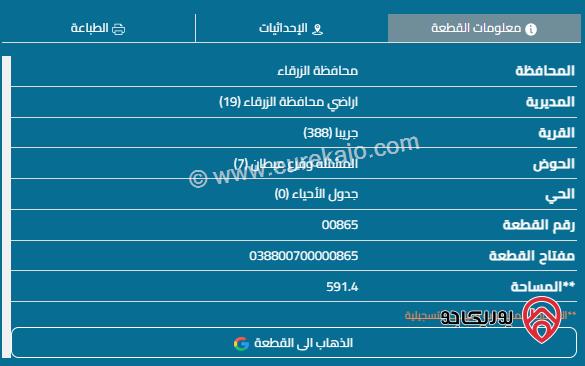 قطعة أرض مساحة 592م للبيع في الزرقاء - ضاحية المدينة المنورة 