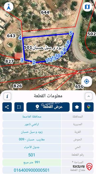 ارض مميزة جدا مساحة 991م للبيع في عمان - ناعور/منطقة فلل وقصور 