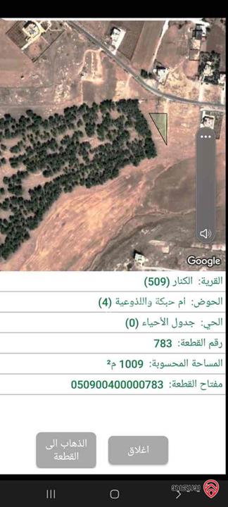 قطعة أرض مساحة 1009م للبيع في الكرك/ المنشية مجاورة ل غابة اليوبيل