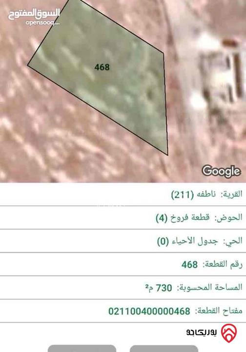 قطعة ارض مساحة 730م للبيع في اربد - ناطفة