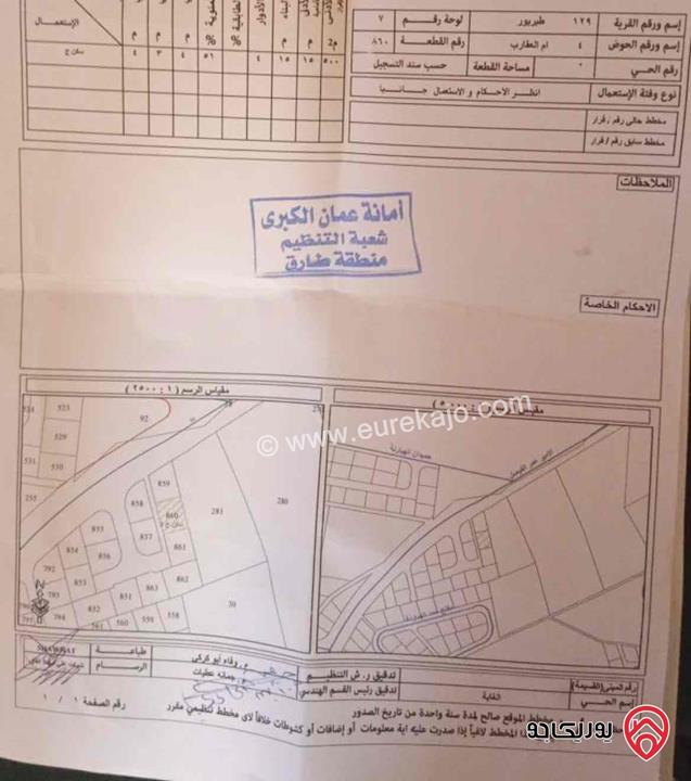 قطعة أرض مساحتها 500م للبيع في عمان - طبربور حوض 4/ام العقارب  