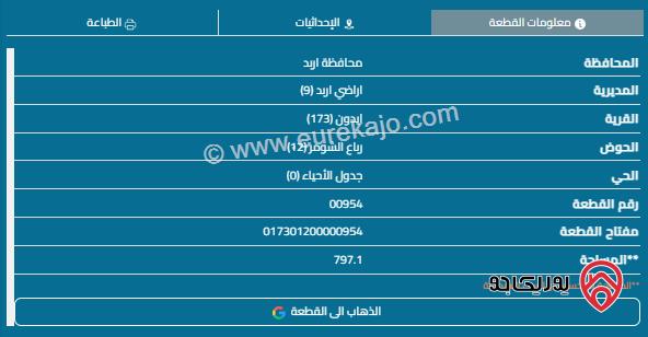 قطعة أرض مساحة 797م للبيع في اربد - ايدون 