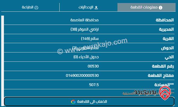 قطعة أرض مساحة 508م للبيع في قرية سالم	