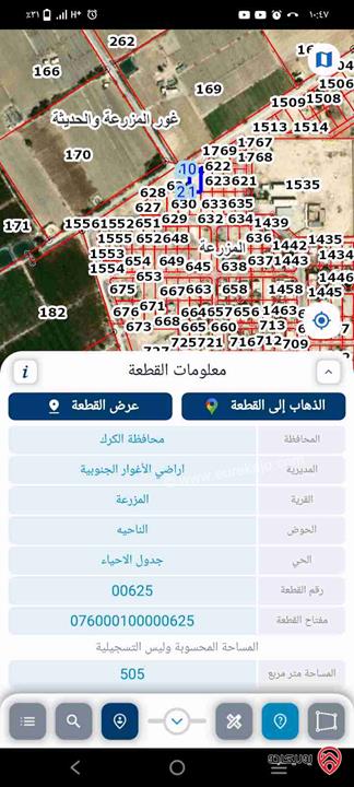 ارض مساحة 505م سكنية للبيع في الكرك - غور المزرعة