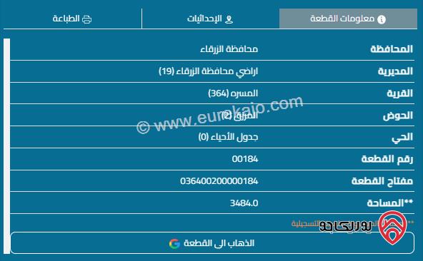 قطعة أرض مساحة 3500م للبيع في الزرقاء - العالوك 