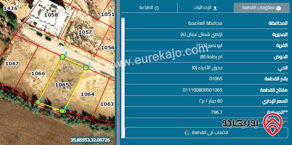 ارض سكني مساحة 797م للبيع في عمان - ابو نصير بالقرب من مستشفى الرشيد