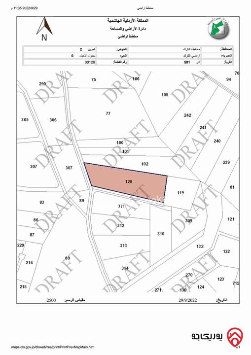 قطعة أرض مساحة 10500 متر للبيع في الكرك حوض القمرين