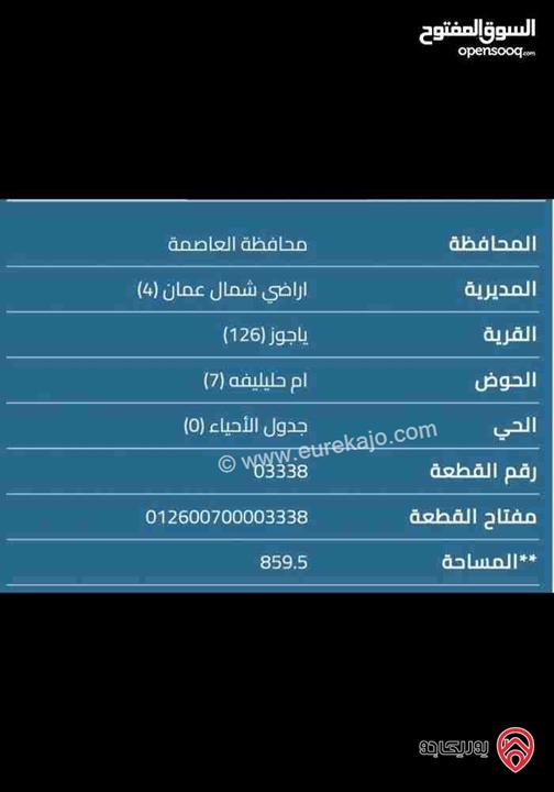 أرض مساحة 860م للبيع في عمان - الجبيهة حي المنصور