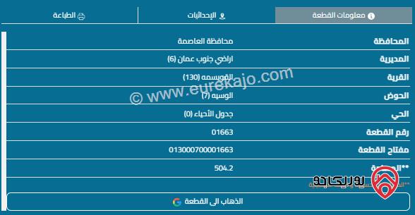 قطعة ارض مساحة 504م للبيع في المقابلين 